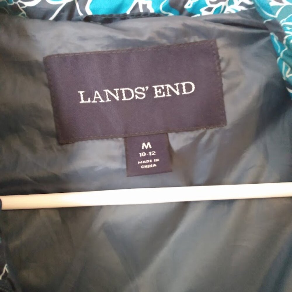 Lands' End: Blue & green floral lined quilted jacket. Size Medium. - Picture 4 of 4